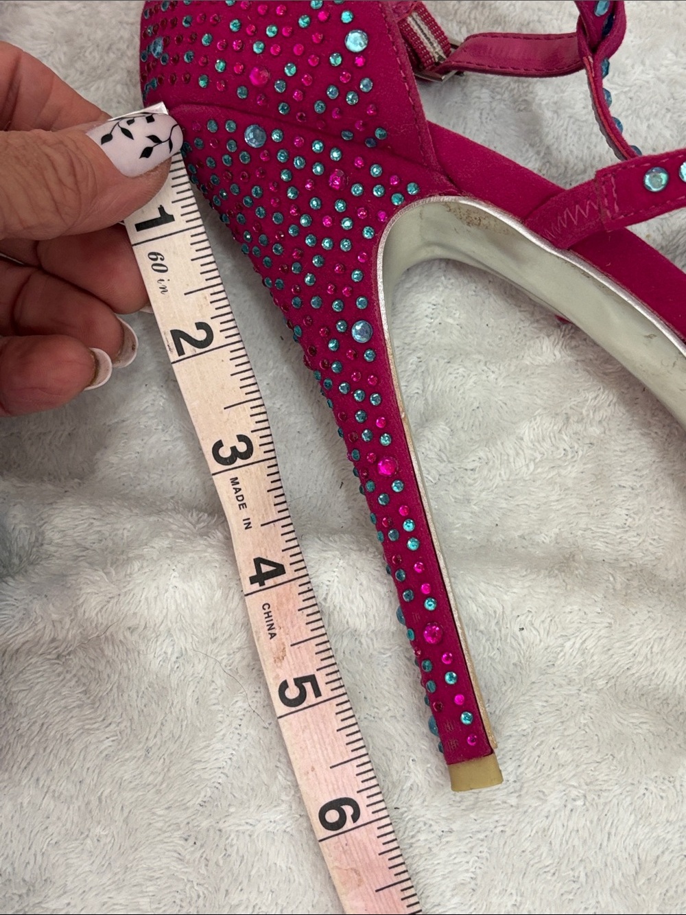Alba Hot Pink & Blue Rhinestone Platform Heels Size 10 | 6” Stiletto Floral Glam - Picture 12 of 12